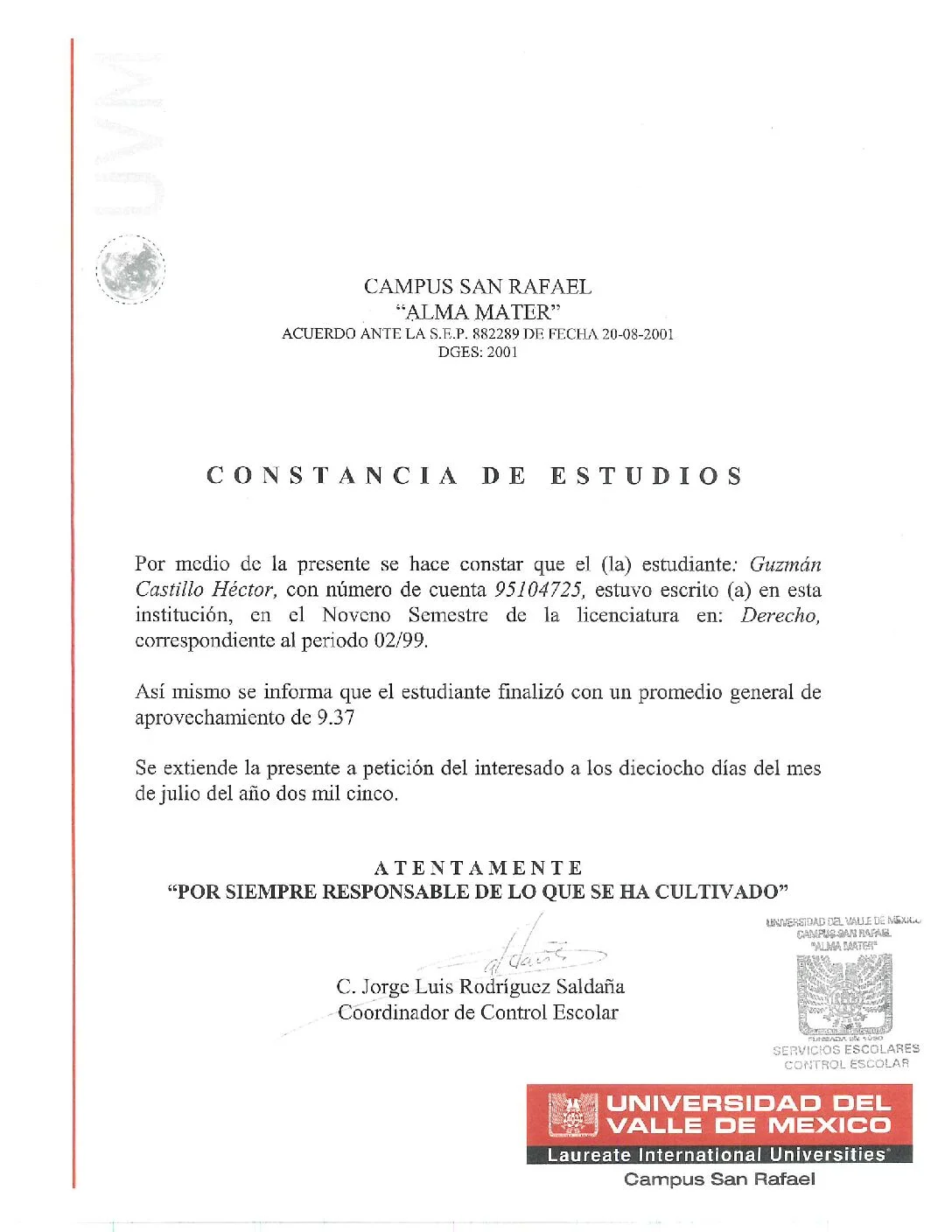 CONSTANCIA DE PROMEDIO 93.7 UVM